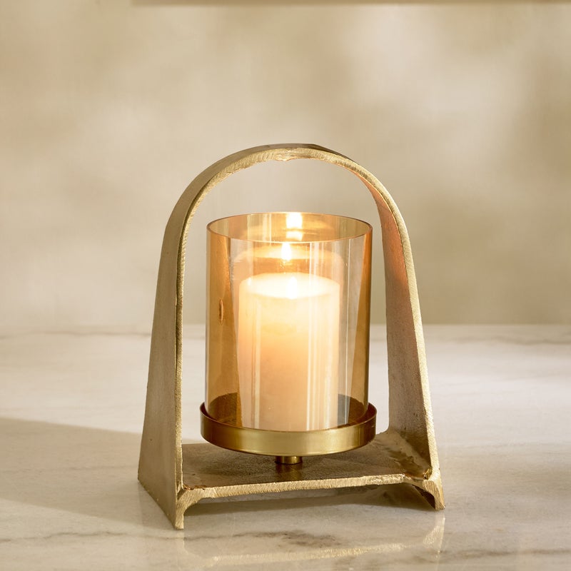 Home Box Accord Aluminium Hurricane Gold with Lustre Glass 16x11.5x22 cm - Image 1